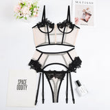 Znbbw Lingerie Sexy Thong Panties Female Underwear Sets Patchwork Lace 3-Piece Transparent Bra Erotic Costumes Nude Outfits