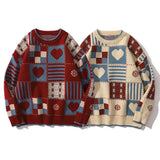 Znbbw Sweater Women Plaid Love Knitwear Harajuku Oversized Print Knit Jumpers Streetwear Korean Heart Casual Pullovers Tops