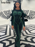 Znbbw Women Fashion Long Sleeve Bodycon Streetwear Party Club Green Long Dress 2023 Fall Clothing Wholesale Items For Business