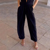 Znbbw Women Jumpsuit Fashion Sexy V Neck Sleeveless Nipped Waist Loose With Pockets Wide Legs Pants Romper High Streetwear