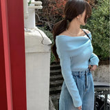 Znbbw Feminino Off Shoulder Slash Neck Sweater Women Long Sleeve Knitwears Spring Spring Y2k Clothes Elegant Pullover Tops