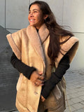 Znbbw Warm Plush Lapel Leather Vest Jacket Women's Casual Fashion Sleeveless Single Breasted Jacket 2023 Autumn/Winter Chic Tops
