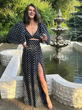 Znbbw Vintage Polka Dots Printed 2 Pcs Set Women 2024 Summer Matching Set Maxi Skirt Beach Dress Set New Outfits Holiday Robe