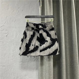 Znbbw Korean Fashion Skirts 2024 New Spring Summer High Waist Mini Denim Skirt Harajuku Vintage Tie Dye Raw Edge Women's Clothing