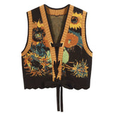 Znbbw Sweater Vests Women Harajuku Print Sleeveless Knitted Waistcoat Streetwear Korean Cropped Bandage Knitwear Tank Top New