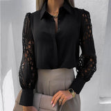 Znbbw OL Blouse Women 2024 New Elegant Lace Hollow Out Vintage Button Up Shirts Top Long Sleeve Mesh Design Tops Femme Shirts