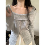 Znbbw Slash Neck Sweater Women Sexy Off Shoulder Knitted Pullovers Y2K Streetwear Slim Knitwear Korean Basic All Match Jumpers