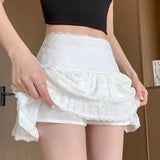 Znbbw Splicing Mini Skirt for Women Y2K Korean High Waist Sweet Preppy Pleated Skirt Summer Solid Ruffles Kawaii A Line Skirts