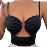 Znbbw Women Sexy Camisole Fashion Black Spaghetti Strap Cami Ring Linked Streetwear Sleeveless Tops Female Skinny Clubwear Slim Vest
