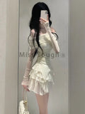 Znbbw Frence Fairy New Two Pieces Set Women Slash Neck Elegant Slim Party Skirt Suit Female Korean Sexy Tops + Sweet Cake Skirts