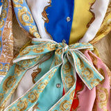 Znbbw 2023 Spring Fashion Designer Linen Mini Dress Women V-Neck Lantern Sleeve Contrast Printed Lace Up Belt Short Vestidos