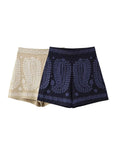 Znbbw TRAF Women 2023 Summer Chic Fashion Contrast Embroidery High Waist Shorts Vintage Female Short Pants Women