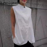 Znbbw Collar Sleeveless Shirts & Blouses Single Breasted Blusas Japanese Loose Camisas Minimalist Ropa Mujer Summer Tops