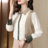 Znbbw Women Shirts and Blouses 2023 Long Sleeve Casual Turn-down Collar OL Style Women Satin Blouses Female Simplicity Tops