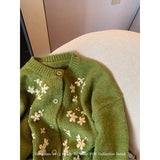 Znbbw Floral Cropped Knitted Cardigan Women Embroidery Sweater Coat Korean Elegant Single Breasted Knitwear Casual Jumpers New