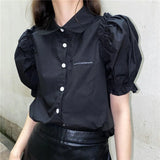 Znbbw Summer Elegant Chiffon Shirt Women Korean Fashion Design Puff Sleeve Tops Y2K Female Casual All Match Shirts New