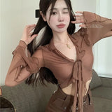 Znbbw Streetwear Mesh T Shirt Women Fashion Slightly See Through Sexy Crop Tops American Style Beach Female Slim Bandage Tees