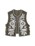 Znbbw TRAF Embroidered Vests Top Women Vest 2023 Summer Loose Waistcoat Ladies Cardigan Outwear Top Sleeveless Tops Chic Tank