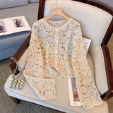 Znbbw and Autumn New Hollow Lace Knitted Cardigan Coat Women's French Holiday Style Hook Flower Sunscreen Summer Shawl