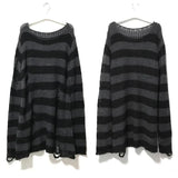 Znbbw Gothic Long Unisex Sweater Summer Women Striped Cool Hollow Out Hole Broken Jumper Loose Rock Thin Dark Streetwear Top