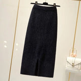Znbbw velvet skirt female autumn and winter mid-length knitted one-step skirt split straight winter skirt casual solid long skirt