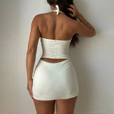 Znbbw Women Outfits Sexy Halter Neck Crop Top And Mini Skirts Green Casual Summer Two Piece Sets Party Club Clothes