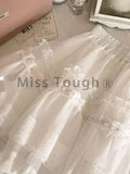Znbbw Mesh Retro French Sweet Skirt Women Summer New Cute Princess Skirt Female Bow Solid Gauze High Weight Y2k Mini Skirt 2024