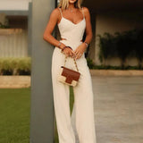Znbbw Women Jumpsuit Summer Fashion Sexy Solid Suspenders V Neck Sleeveless Cutout Casual Wide Legs Pants Romper Streetwear