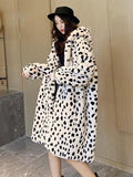 Znbbw Rabbit Fur Casual OverCoat Women Winter Hooded Coats Female Thick Warm Plush Loose Coat 2023 New Fashion Print Jacket