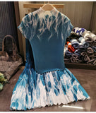 Znbbw Pleated Suit Women 2023 Summer Gradient Color Printed Stretchy Pullover Top and High Waist Pleated Skirt Two-Piece Set