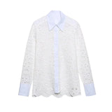 Znbbw Women Summer White Lace Dress Set Hollow Out Embroidery Shirt Skirt 2 Pcs Robe Outfits Single Breasting Cotton Maxi Dress