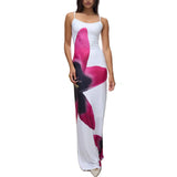 Znbbw Floral Printed Spaghetti Hot Backless Maxi Dress Women Fashion Slim Elegant Contrast Patchwork Holiday Beach Long Dress