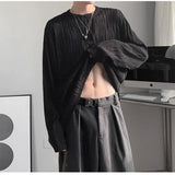 Znbbw T Shirts for Men 3d Folds O-Neck Loose Long Sleeve Spring Korean Fashion T Shirt Oversized All-match Tops Men Clothing