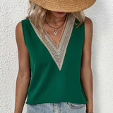 Znbbw Sleeveless V-neck Shirts For Women Elegant Loose Woman Lace Blouse Fashion 2023 Solid Office Lady Casual Tank Tops 24880