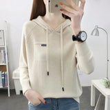 Znbbw Pullover Sweater 2024 New Thin Knitwear Hooded Sweater Loose Long Sleeve Solid Pullover Sweater Coat Undercoat Women Top