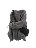 Znbbw Women's Grey Pullover Knitted Torn Sweater Harajuku Korean Y2k 90s Vintage Hollow Out Long Sleeve Sweaters Top Emo 2000s Clothes