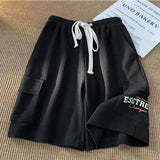 Znbbw Shorts Women Streetwear Wide Leg Shorts Bf Summer Harajuku Drawstring Pockets Baggy Casual Five-Point Sports Short Pants