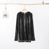 Znbbw Long Sleeve Sequin Mini Skirt for Women Elagant Slim Backless Short Dresses Autumn Spring Lady Solid Sexy Party Skirts