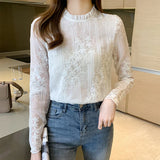 Znbbw Women White Lace Blouse Shirt Long Sleeve Blouse Women Blusas Mujer De Moda 2023 Blouses Femme Women Tops Shirts B609