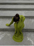 Znbbw Green Ribbed Knitted Dress For Women Fashion Long Sleeve Slim Sweater Dresses 2023 Autumn Winter Party Club Streetwear