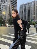 znbbw 2023 Winter Korean Style Slim Long Sleeve Mohair Sweater Women Sexy Backless Bandage Ladies Crop Top Fall Female Pullover