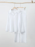 Znbbw Women's Pants Suit 2024 Spring Summer Solid Loose Long Sleeve Top Elastic Drawstring Wide Leg Trousers Chic Lady Home Pant Sets