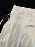 Znbbw Style Casual White Women's Bandage Trousers Women High Waist Pockets Female Pleated Wide Leg Pants 2024 Autumn Winter