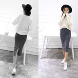 Znbbw Women Casual Split Pencil Skirt Calf-Length Ladies Cotton Solid Stretch Slim Skirts