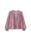 Znbbw TRAF Women Fashion With Ruffled Floral Print Shirts Women Vintage Long Sleeve Loose Female Blouses Chic Tops