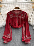 Znbbw Versatile Embroidery Shirt Women's Spring Autumn 2023 New Stand Collar Bohemian Loose Blouse Womens Tops G03