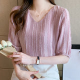 Znbbw Women Blouse Tops Short Sleeve V-Neck Chiffon Blouse Shirt Blouse Women Blusas Mujer De Moda 2023 Blouses Top Femme E952