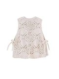 Znbbw TRAF Women Summer Solid Jacquard Knitted Vest Sweater Vintage O-Neck Sleeveless Female Waistcoat Chic Casual Tops
