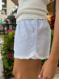 Znbbw Patchwork Stripes Shorts Women Cotton Buttons Elastic High Waist Casual Straight Short Pants Sweet Bow Summer Sweatshorts