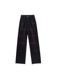 znbbw Embroidery High Waist Straight Black Jeans Pants 2023 Korean Style Women's Wide Leg Baggy Y2K Female Denim Trouser